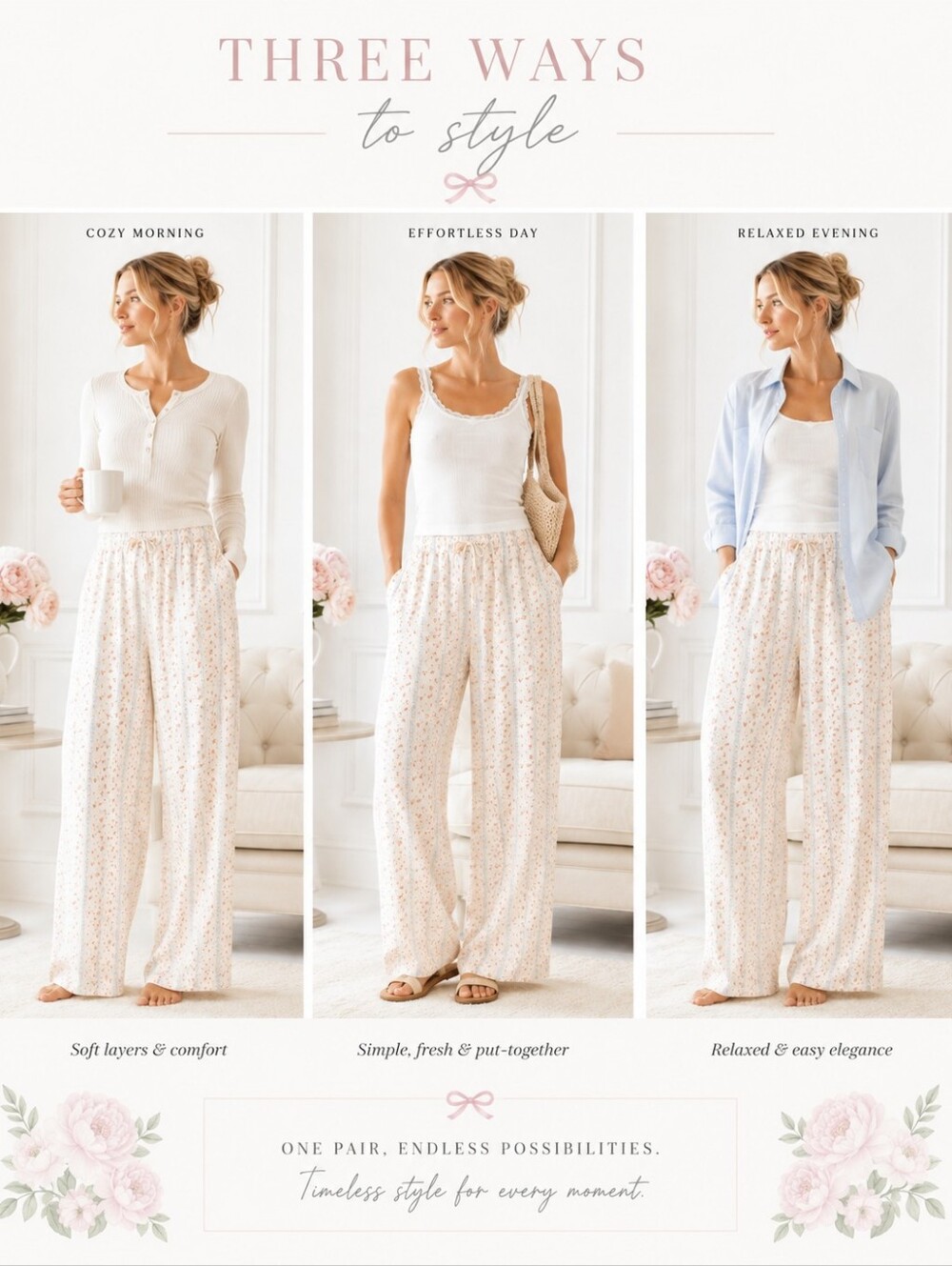 Cali 1850 NWT Linen Blend Wide Leg Lounge Pants Size M - Picture 4 of 10